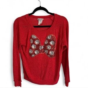 Disney Parks Vibrant Red Sequin Bow Sweater Size Medium